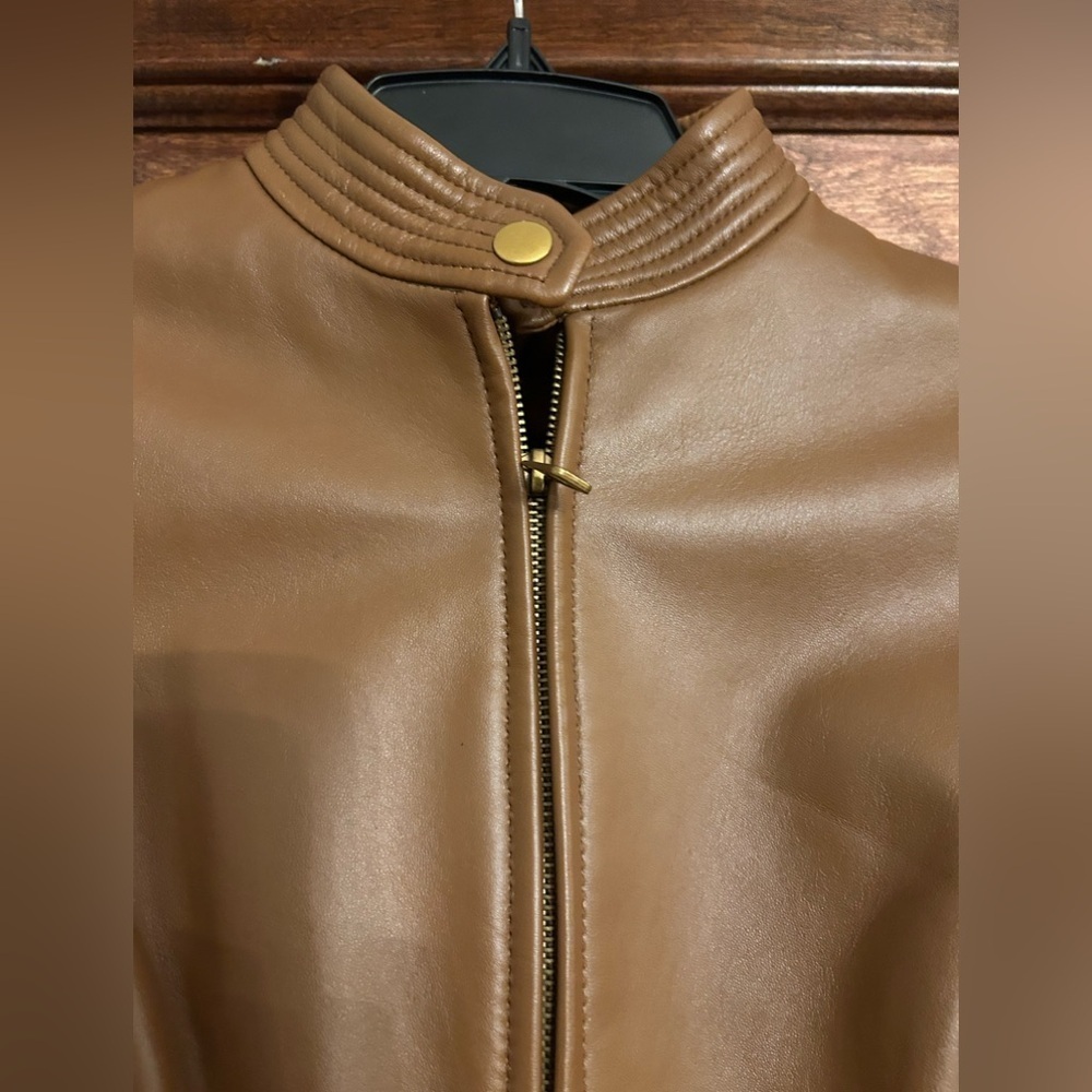 Tory Burch Calista leather riding jacket in Saddle - Picture 4 of 9